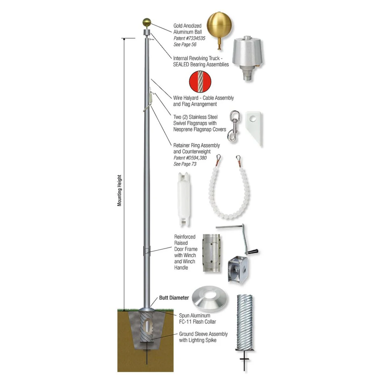Sovereignty Series 20ft Commercial Flagpole - .188in Wall Thickness - 6in Butt Diameter - Image 4