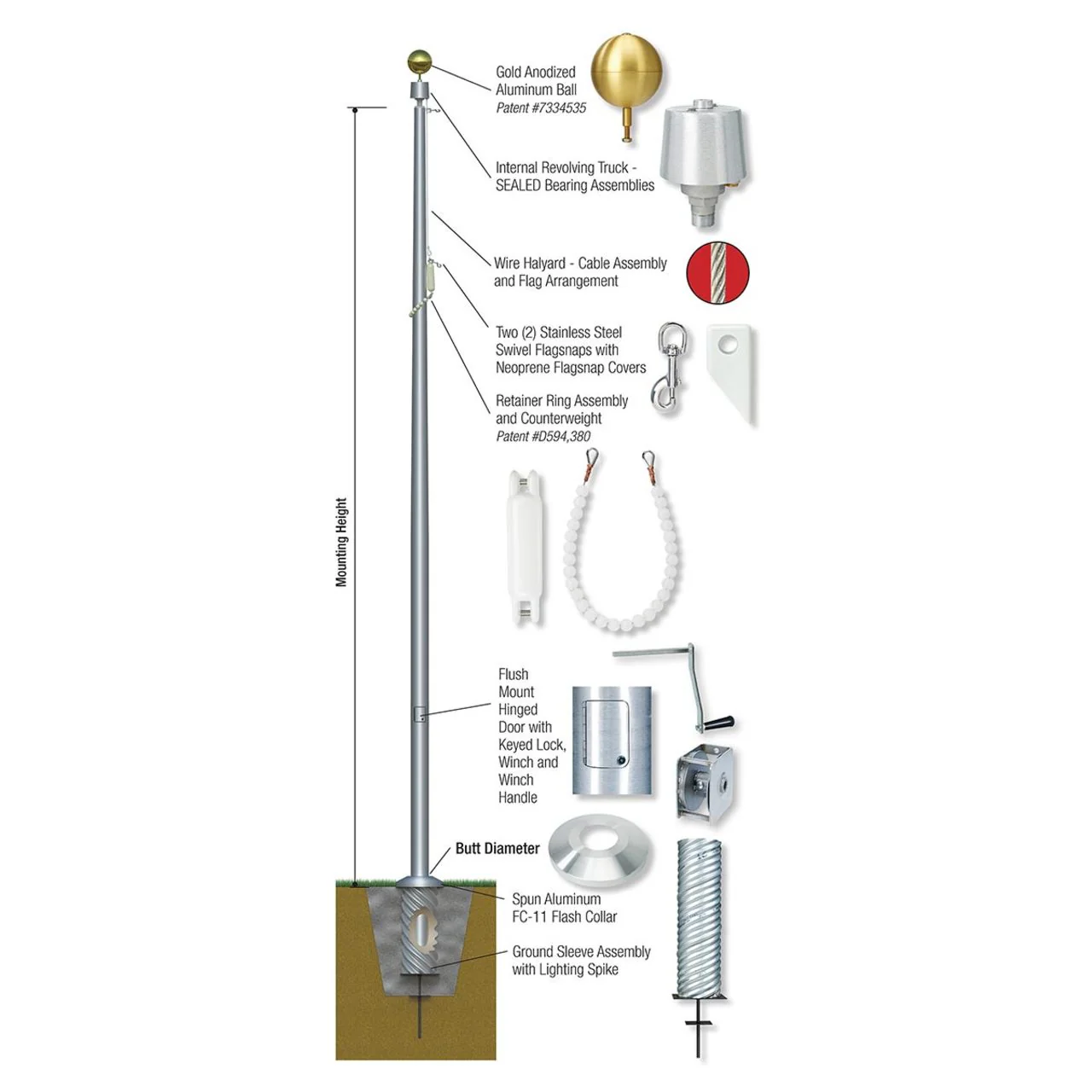 Titan Series 30ft Commercial Flagpole - .188in Wall Thickness - 7in Butt Diameter - Image 2